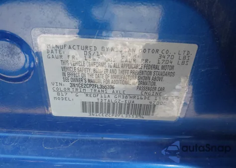 2015 Nissan Versa Note Sr from USA, damaged, VIN 3N1CE2CP2FL355396